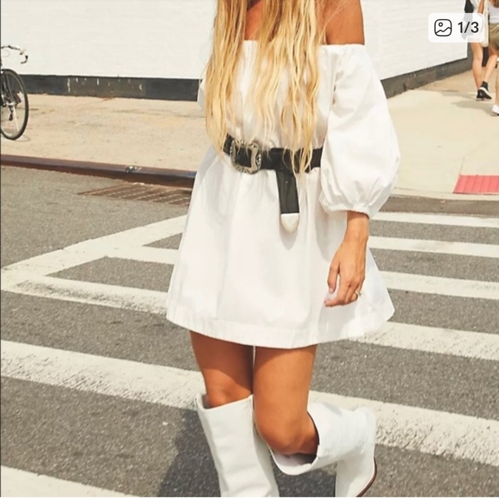 NEW Mare Mare Anthropologie White Off-Shoulder Puff Sleeve Dress Size Medium‎